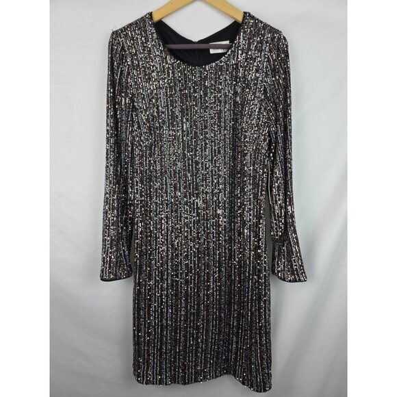Eliza J Women's Dress Size 16 Silver Long Sleeve Shift Cocktail Dress - Picture 1 of 16